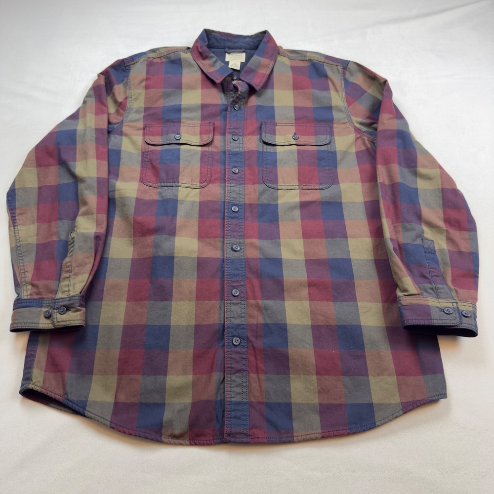 LL Bean Mens XL TALL Plaid Denim Shirt Traditional Fit Multicolor‎ 506058